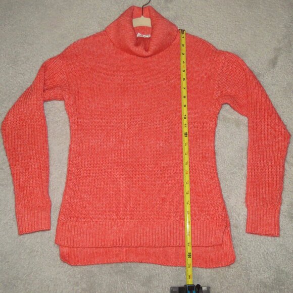 Candace Cameron Bure Sz XXXS Coral Orange Step Hem Long Sleeve Turtleneck Cowl - Picture 6 of 14